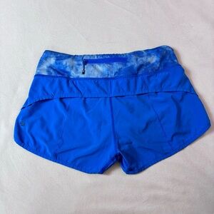 Lululemon Women’s Speed Shorts Tidal Trip Blue Stash Pocket 3” Inseam Size 4